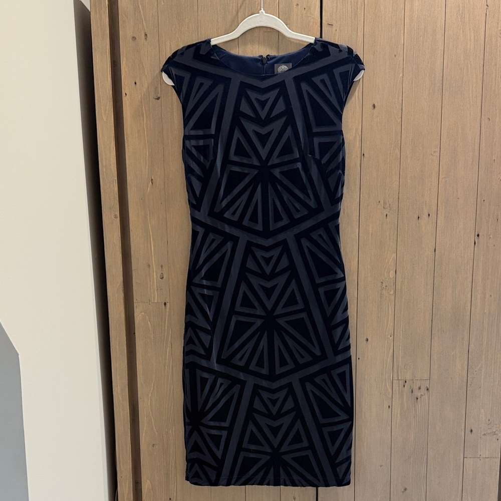 Vince Camuto Navy Geometric Midi Dress